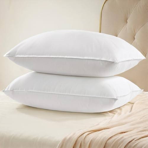 UNIKOME Almohada de Pluma y plumón de Ganso, Juego de 2 Almohadas 40x60cm, Funda de Almohada de Lujo de 100% algodón, Lavable, Oeko-Tex, Blanco (40×60cm)