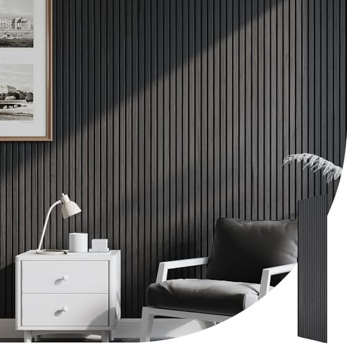 INMOZATA Acoustic Wall Panel Wood, Wood Slats Wall Panelling, 3D Wall Panels for Decorative&Sound Absorbing Acoustic Panels 2400x600mm,Black