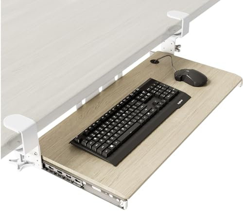 Tastaturablage, Unter dem Schreibtisch Ausziehbar mit C Klemme Groß Format, Standfest Schiebbarer Tastaturständer 838mm x 280 mm ausziehbare Plattform Computerschublade zum Tippen