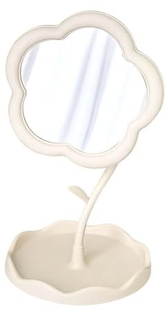 Onperpoe Flower-Shaped Makeup Mirror for Bathroom, Dressing Table and Bedroom Vanity - Free Standing Cosmetic Decor (White)