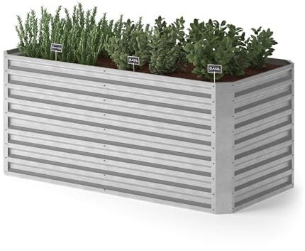 ok-Living Hochbeet Kräuterbeet Gemüsebeet rechteckig 180x90x80cm (LxBxH) Silber Pflanzkasten Frühbeet Aufzucht Beet Garten