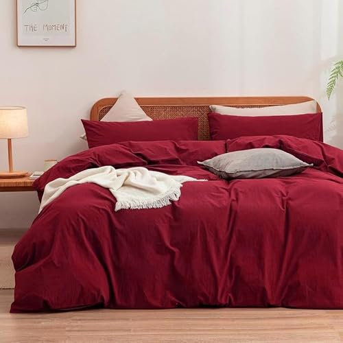 Gezu Bettwäsche 135x200cm Baumwolle Rot Weinrot 2Teilig Einzelbett Bettwäsche Set Oeko-TEX® Standard Zertifiziert Wende Bettwäsche Bettbezug 135x200 und Kissenbezüge 80x80 mit Reissverschluss