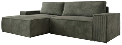 Luxusbetten24 Designer Sofa Corino in Cord mit Stauraum und Schlaffunktion | Bezug: Cord | Farbe: Grün | Stellvariante: Links
