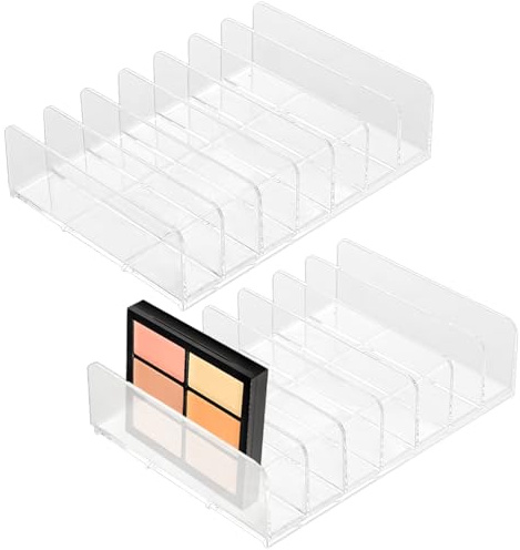 PINGEUI 2 Pack Eyeshadow Palette Organiser, 7-Section Divided Acrylic Eyeshadow Palette Holder, Clear Makeup Cosmetics Storage Organizer for Bathroom Countertops, Vanities, Cabinets