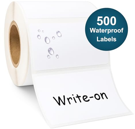 Blank Waterproof Label for Bottles, Medium White Write-On Polypropylene Stickers, 2.75”x 1.6”, 500/Roll, Pantry, Bins, Storage