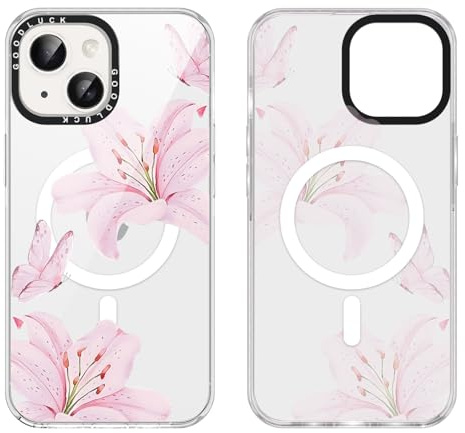 Foonary Cute Pink Flower Print Phone Case for iPhone 15 Magnetic Case 6.1, Compatible with MagSafe, Clear Luxury Cool Coquette Pattern Design Cover Shockproof TPU Girls Women