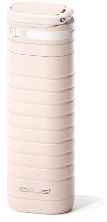IDEUS Insulated Stainless Steel Water Bottle 400 ml, Lockable Lid & Leak-Proof Travel Mug for Hot & Cold Drinks, Fits Most Car Cup Holders, Light Pink