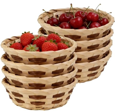8pcs Small Bamboo Bread Baskets, 17x6.5cm Bamboo Bread Bin, Round Woven Food Serving Baskets for Hamper Kitchen Supermarket Restaurant