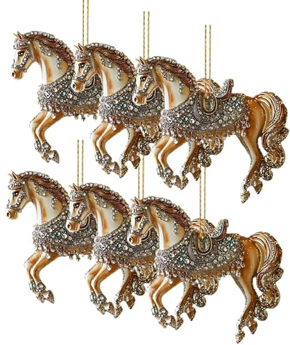 Pferd Weihnachten Ornament, Acryl Horse Lichtfänger Anhänger Dekoration, Weihnachtsdeko im Reitsport-Thema für Mädchen, Frauen und Pferdeliebhaber, Für Fenster, Baum und Wand (6)