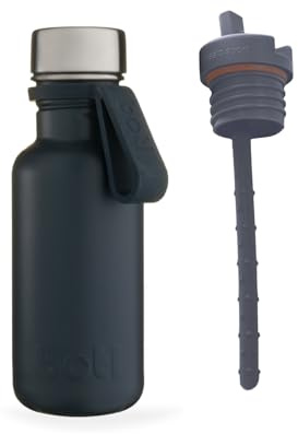 onegreenbottle BOTL Tough Canteen Water Bottle with Matching Leakproof Straw Lid and bottle carrier plus spare steel screw cap, Stainless Steel Water Bottle, Non-Insulated, Eco Bottle, 500ml (Slate)