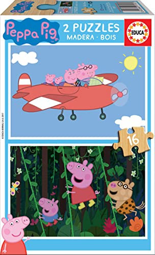 Educa - Peppa Wutz Puzzle ab 3 Jahren | 2 Puzzle x 16 Teile | Peppa Pig Holzpuzzle-Set für Kinder (17157)