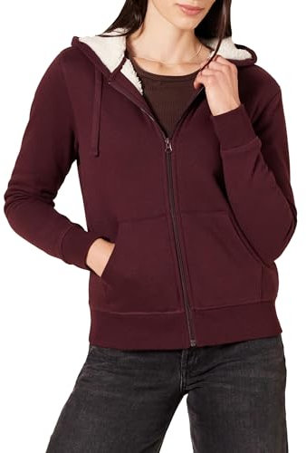 Amazon Essentials Giacca con Cappuccio a Cerniera Intera in Pile Foderata in Sherpa (Taglie Forti Disponibili) Donna, Bordeaux, S