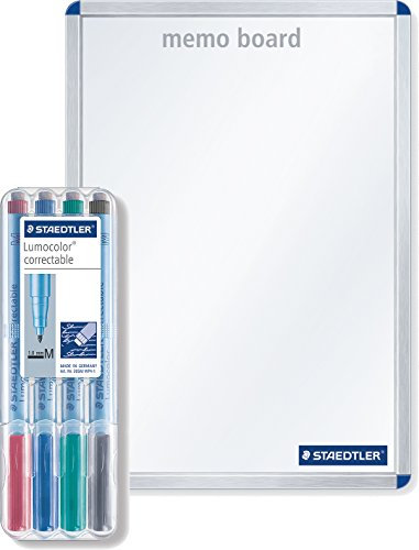 Staedtler Lumocolor 641 MB memo board set, trocken abwischbar, mit Lumocolor correctable + 4er Folienstifte Etui