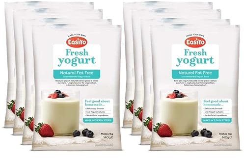 Natürlicher fettarmer EasiYo Joghurtpulver, 8 Beutel | Jeder Beutel ergibt 1 kg Joghurt