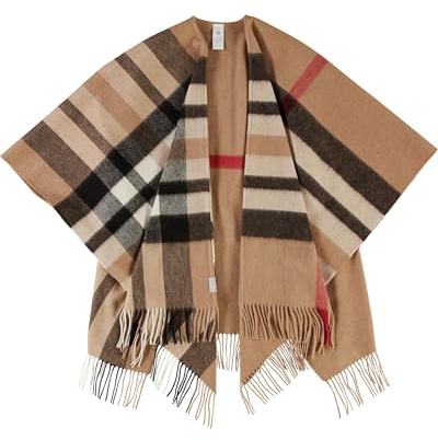 FRAAS Ruana aus Wolle - Karierter Poncho für Damen - Wärmend und Hautfreundlich - 120 x 160 cm Camel