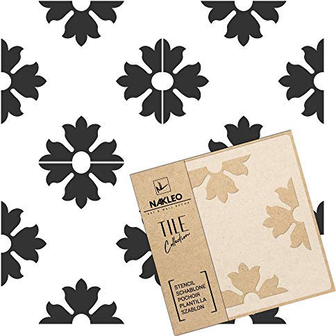 NAKLEO Pochoir à Carreaux pour Peinture 20x20cm, Modèle en Plastique et Réutilisable, Turiz Espagnol Floral Fleur Marocain, DIY Bricolage Décoration, Pavé Blocs Béton Sol Mur