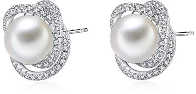 Immobird Echt Perlen Ohrringe Damen 925 Sterling Silber 8mm Button weiß Süßwasserperlen Ohrstecker Geschenck für Mama Frauen Mädchen