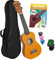 CASCHA - Set ukulele soprano, per bambini e adulti, con 3 plettri, custodia con libro di apprendimento, video educativo tramite codice QR, set di corde Aquila, nylon, piccola chitarra hawaiana, giallo