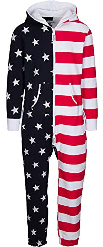 WOODIES Amerikanische Flagge Erwachsene Einteiler für Männer und Frauen – Einteiliger Unisex Pyjama Jumpsuit