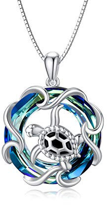 Schildkröte Kette für Damen 925er Sterlingsilber Schildkröte Anhänger mit blauem Kristall, Ocean Schildkröte Schmuck Geburtstagsgeschenke für Schildkrötenliebhaber Mädchen Mutter Weihnachtsgeschenke