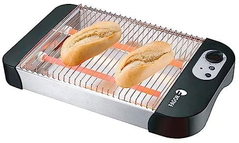 FAGOR - Tostador plano QuickToast 600W de potencia. Doble resistencia y 6 posiciones de tostado. Indicador de encendido y piloto luminoso. Sirve para todo tipo de pan.