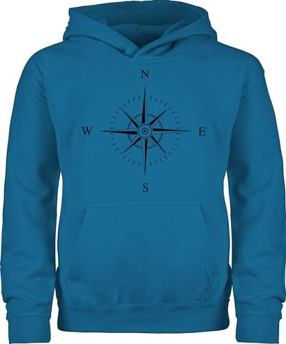 Shirtracer Kinder Hoodie Jungen Mädchen - Trend Kinderkleidung und Co - Kompass - schwarz - 98 (1/2 Jahre) - Himmelblau - Kind segeln Kapuzenpulli Kompassrose Pullover Hoody Kapuzenpullover Huddy