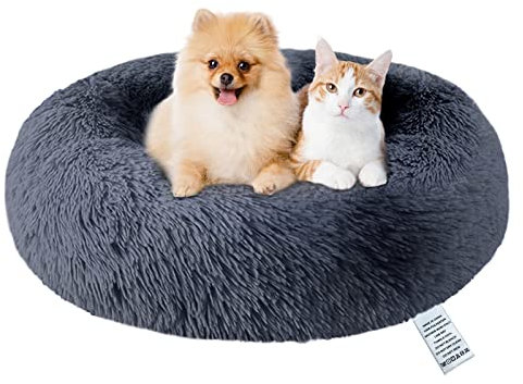 fireowl Donut Hundebett Grosse Flauschig: 80cm Beruhigendes Welpenbett Anti Angst Katzenbett - Plüsch Haustierbett Rund Kuscheliges Waschbar Grau