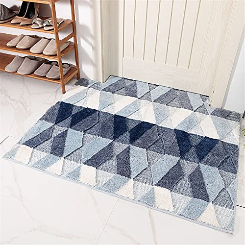 Badezimmermatte Weicher Saugfähig Badezimmerteppich, Treer Mikrofaser Beflockung Badematten Antirutsch Badvorleger Duschteppich Waschbar Badteppich (Blau,80x100cm)