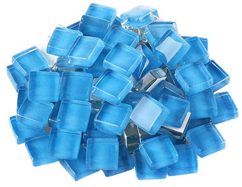 Piastrelle in vetro per mosaico di vetro, quadrate, 200 g, per fai da te, artigianato, decorazione, 1 x 1 cm (blu)