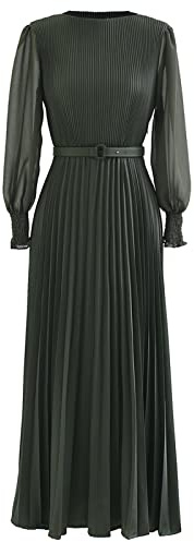 CHICWISH Damen-Maxikleid mit Gürtel, Lila, Gelb, Dunkelgrün, Hellbraun