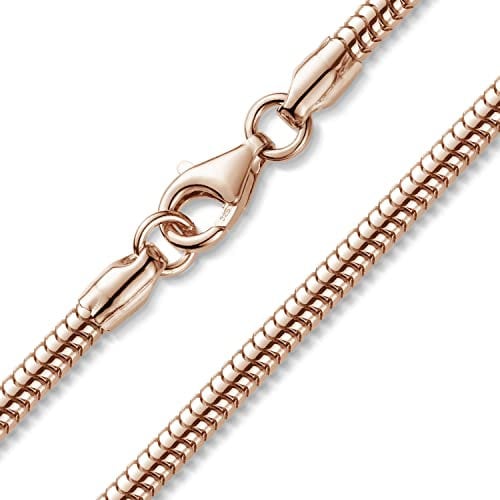 MATERIA by Matthias Wagner K25 Women's Snake Chain Necklace 925 Silver Rose Gold 3 mm, Sterling Silver