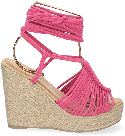 shoes&blues.es 65840-Sandalia de Cuna para Mujer, Forrada de Yute, con Pala de Tiras, y Cierre de Cordones, Primavera Verano 2022. Talla 40 Fucsia