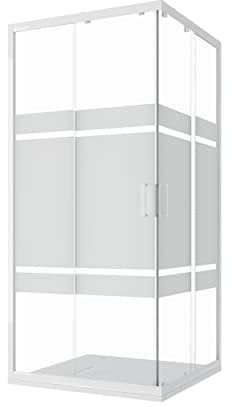 Box Doccia Angolare 70x120cm mod. Ibiza con Apertura Scorrevole Vetro Temperato Serigrafato 4mm Altezza 185cm Profili in Alluminio Bianco Maniglia ABS Bianco