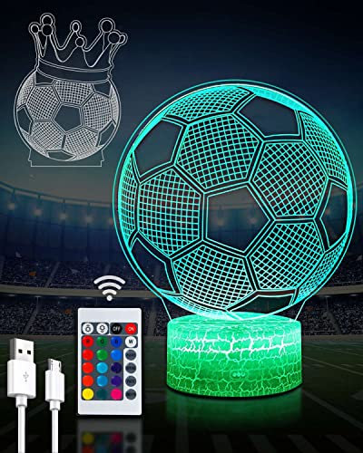 Trongle Football 3D Illusion Night Light with 2 Illusion Acrylic Sheets, 16 Colours & 4 Modes Illusion Lamp Football, Remote & Touch Control, Christmas Birthday Thanksgiving Football Gifts for Boys