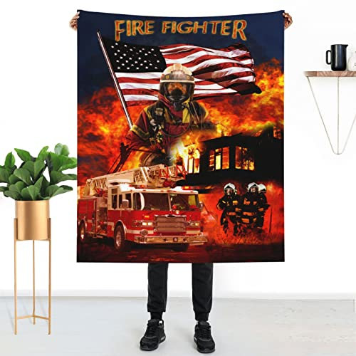 Feuerwehrmann-Decke, Feuerwehrmann, Geschenke für Männer, Feuerwehrhelden, Feuerwehrdecke, weich, flauschig, warm, Plüsch, Flanell, Überwurf, Decken für Sofa, Couch, Bett, 127 x 152 cm