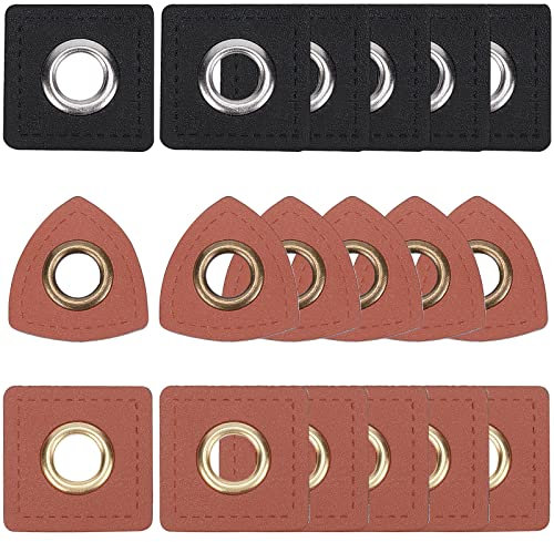 GORGECRAFT 3 Style 90PCS Kunstleder-Ösen-Patches PU-Leder-Abzeichen Metallösen Ösen Patch Square Triangle Hybrid-Ösen Zum Nähen von Kleidertaschen-Zubehör