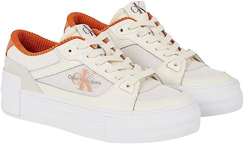 Calvin Klein Jeans Damen Vulcanized Sneaker Bold Vulc Flat Laceup Schuhe, Elfenbein (Bright White/Creamy White/Sun Baked), 37