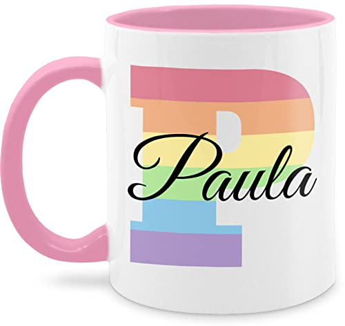 Tasse Tassen 325ml - Anfangsbuchstabe Name - One Love Liebe Rainbow Regenbogen LGBTQ Gay Pride Regenbogenfarben LGBT mit Namen - 325 ml - Rosa - buchstabentasse buchstaben paula mug namenstasse
