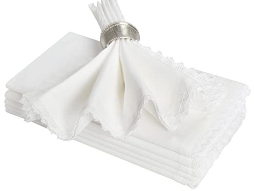 Baumwollservietten mit Spitze, Servietten für Hochzeit, Familienfeier, Weihnachten, Cocktail, Briefecken, maschinenwaschbar, 50,8 x 50,8 cm, Weiß, Set mit 6 Stück