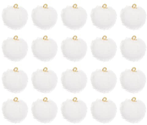 JIHUOO 20 Stücke 2cm Pom Pom Ohrringe Charms Flauschigen Anhänger Schmuckanhänger Schlüsselanhänger Quaste Anhänger Taschenanhänger Weiß