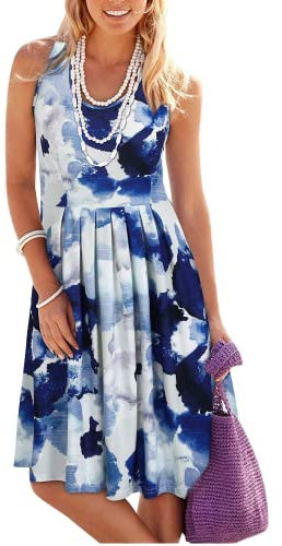 KILIG Sommerkleid Damen Strandkleid Midi Ärmellose Kleid Sommer Leicht Blumenkleid Freizeitkleid (Floral 12, Medium)