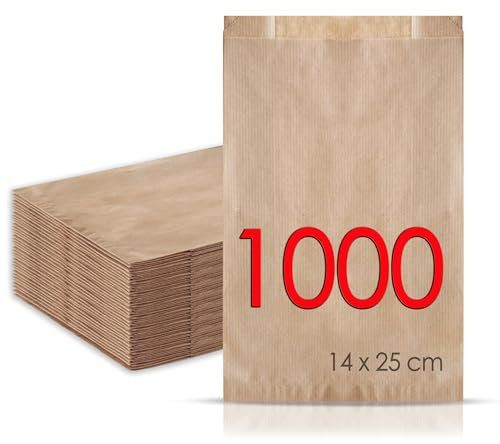 MAMAPAS 1.000 Sacs papier kraft 14+5x25, sacs de communion, sacs kraft, sacs papier, sacs papier kraft, sacs cadeaux, sacs sandwich, sacs boulangerie, sacs papier kraft, enveloppes cadeaux de Noël