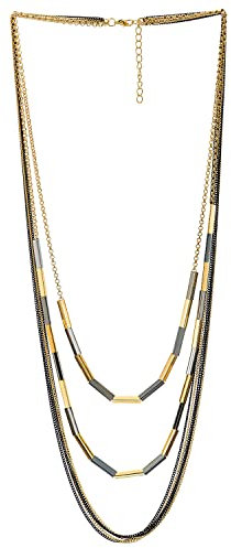 COOLSTEELANDBEYOND Gold Schwarzes Statement Halskette, Mehrfachstrang Geschichtetes Wasserfall Lange Ketten mit Rohr Anhängern, Kleid Party
