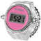 JewelryWe Ringuhr Fingeruhr Damen Digitaluhr - Silber Runde Digital Elastisch Edelstahl Ring Uhr Frauen Fingerringuhr Uhrenring mit Kalender, Stoppuhr und Rosa Zifferblatt