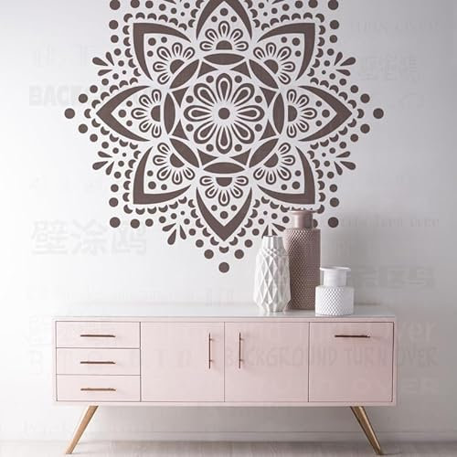 Pochoir mandala géant de 110 cm - Grande fleur ronde - Pochoir traditionnel pour décoration murale réutilisable - Grand modèle de niche - Motifs de carreaux - Graines - Scrapbooking - Peinture