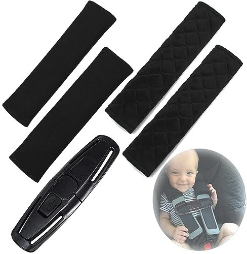 DKDDSSS 5 Stück Gurtpolster Auto Kinder, Auto Sicherheitsgurt Schulterpolster Gürtelkissen Schutzkissen, Gurtschoner Auto Erwachsene, Auto Gurtpolster für Autositze Kinderwagen (Schwarz)
