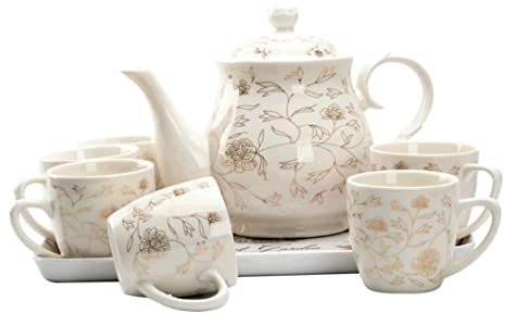 UTOQIA Service a The Service à Thé Service à thé 8 pièces Tasses et Plateau après-midi thé Verres Service à café Porcelaine café Service à thé pour Le dîner de fête Service à Café Service Japonais