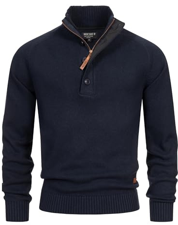 Indicode Herren INIsalu Strickpullover aus 70% Baumwolle mit Stehkragen | Klassischer Herrenpullover für business und Alltag, Strickpullover, Troyer, Freizeitpullover, Basic Pullover für Männer
