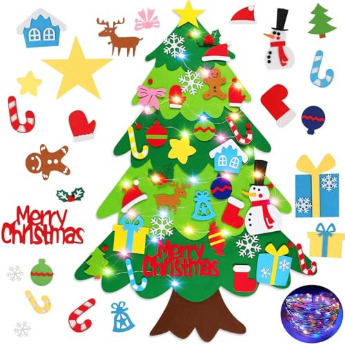 NEWUPZSI Filz Weihnachtsbaum Kinder DIY Hoch Filz Wandbehang hängende Edition Ornamente Wand Dekor für Kinder Verzierungen Filz Stoff DIY Wand Dekoration Weihnachtsspiel