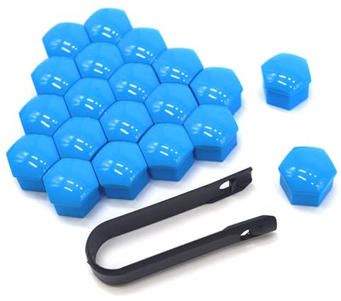 QitinDasen 20 Stück 17 mm Auto Radmutterabdeckungen, Universal Reifen Mutter Kappen, Sechseckige Auto Nabenschraubenabdeckung mit Entfernung Werkzeug (Blau)